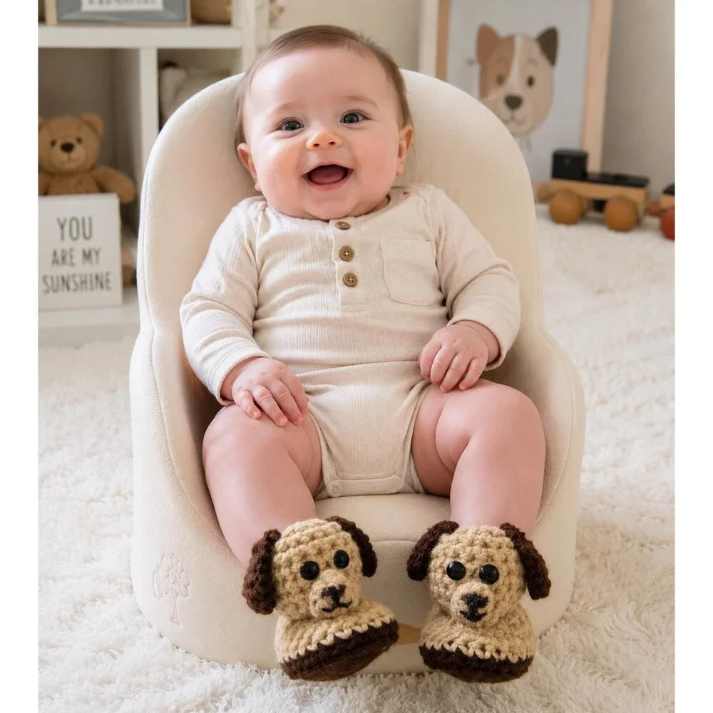 Crochet Puppy Baby Booties | Felt-Lined Dog Newborn Slippers (0-3 Months)